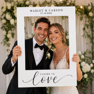Cheers to Love Script Modern Wedding Photo Prop Selfie Frame