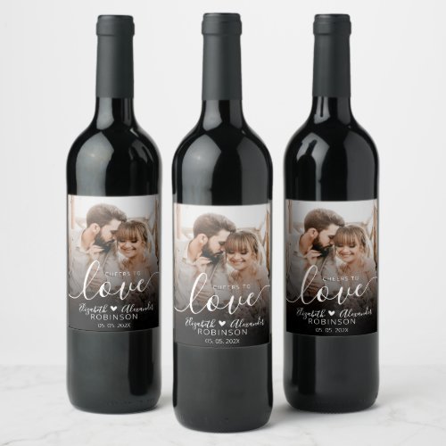 Cheers to Love Script Photo Wedding Bottle Favor Wine Label