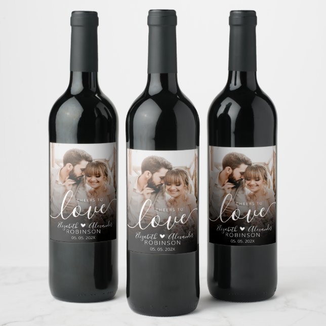 Cheers to Love Script Photo Wedding Bottle Favor Wine Label (Bottles)