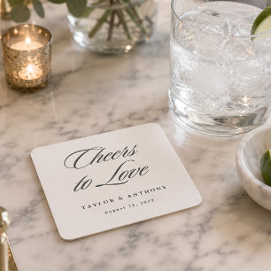 Cheers to Love Simple Elegant Ivory Wedding Square Paper Coaster