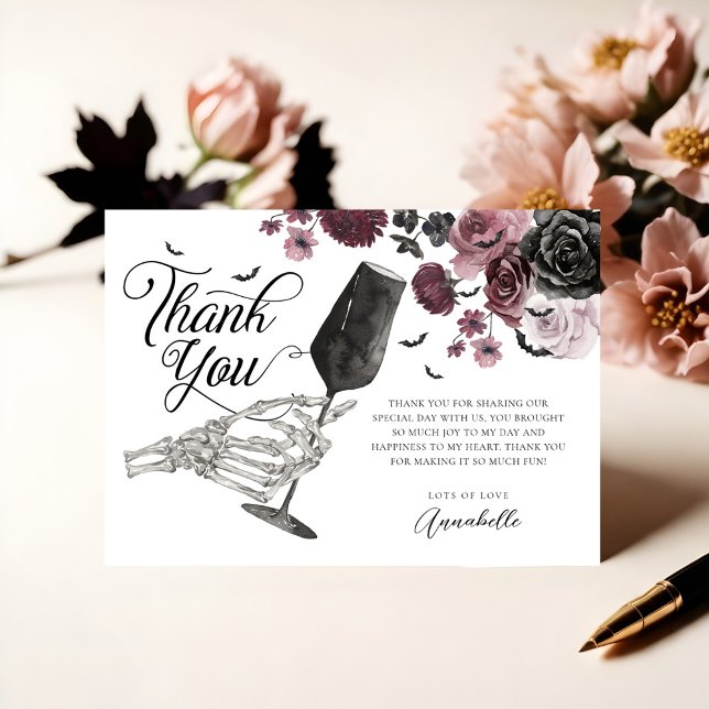 Cheers to Love Skeleton Hand Floral Gothic Bridal Thank You Card (Cheers to Love Skeleton Hand Floral Gothic Bridal Thank You Card)