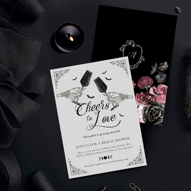 Cheers to Love Skeleton Hand Gothic Bridal Shower Invitation (Cheers to Love Skeleton Hand Gothic Bridal Shower Invitation)