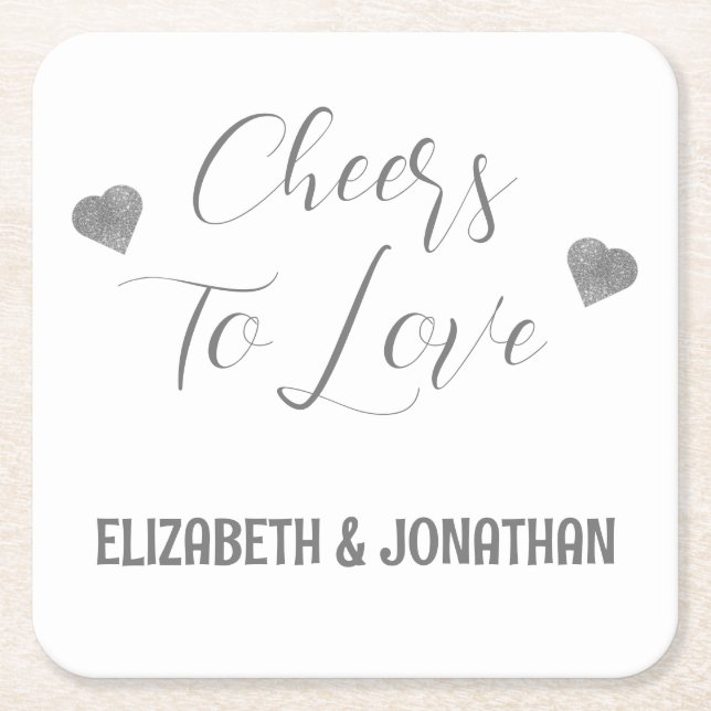 Cheers to Love Square Paper Coaster (Front)