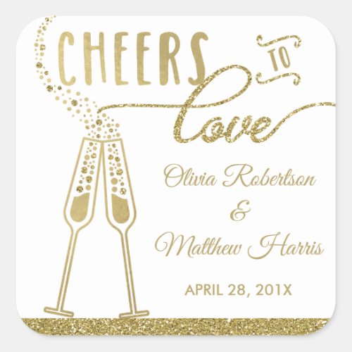 Cheers to Love Sticker Faux Gold Square Sticker