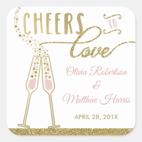 Cheers to Love Sticker Faux Gold Square Sticker