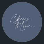 Cheers to Love Sticker – Navy Background<br><div class="desc">Celebrate love in style with this elegant "Cheers to love" sticker, featuring a deep navy background and crisp white typography. Its clean and modern design makes it perfect for sealing wedding favor boxes, gift bags, or adding a thoughtful detail to your event stationery. A simple yet meaningful touch for weddings,...</div>