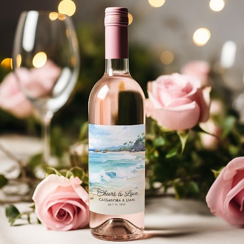 Cheers to Love Summer Beach Themed Wedding Wine Label
