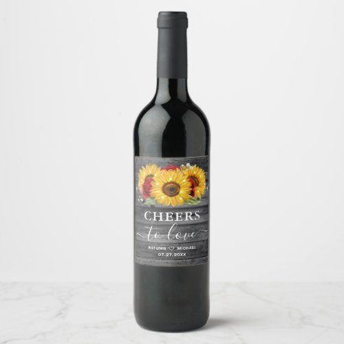 Cheers to Love Sunflower Red Rose Wedding Template Wine Label