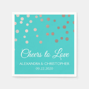 Cheers to Love Teal Blue Confetti Wedding Napkins