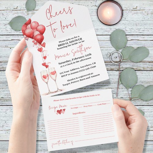 Cheers to Love Valentine Hearts Bridal Shower All In One Invitation
