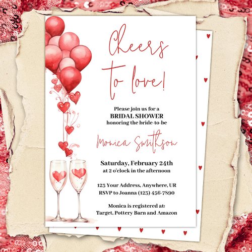 Cheers to Love Valentine Hearts Bridal Shower Invitation