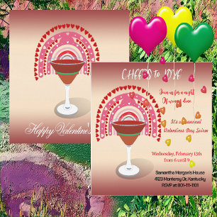 Cheers to Love Valentine Hearts Cocktail Party Invitation