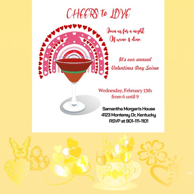 Cheers to Love Valentine Hearts Cocktail Party  Invitation (Cheers to Love Valentine Hearts Cocktail Party Invitation)