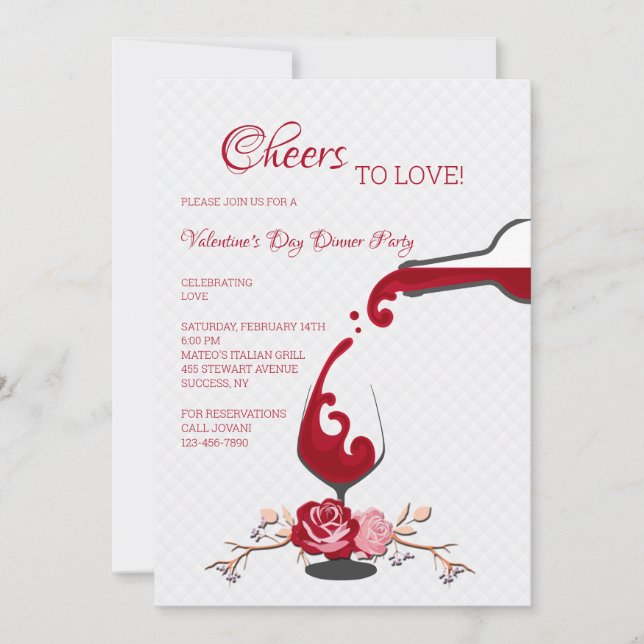 Cheers to Love Valentine's Dinner Party Invitation (Front)