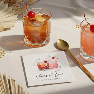Cheers to Love Watercolor Cocktail Drinks Wedding Napkins