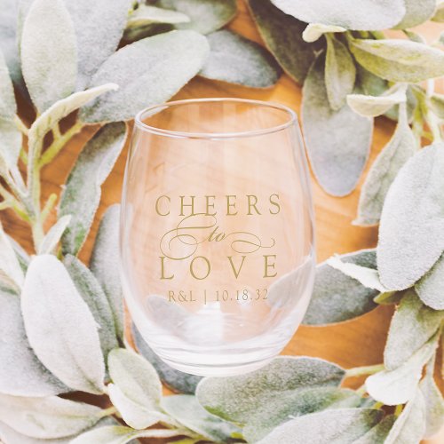 Cheers to Love Wedding Favor Stemless Wine Glass