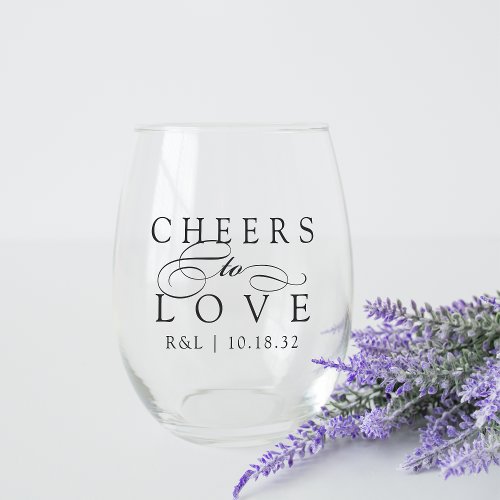 Cheers to Love Wedding Favor Stemless Wine Glass