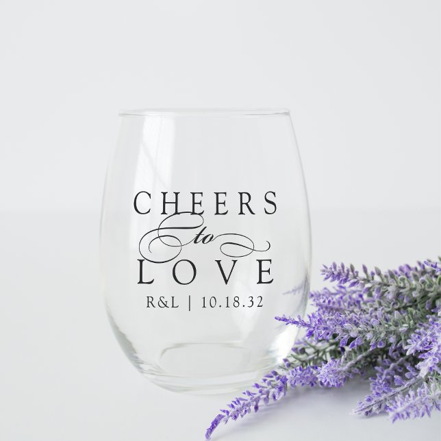 Cheers to Love Wedding Favor Stemless Wine Glass (Creator Uploaded)