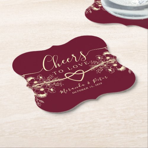 Cheers To Love Wedding Paper Coaster
