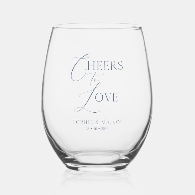 Cheers to Love Wedding Stemless Wine Glass  (Front)
