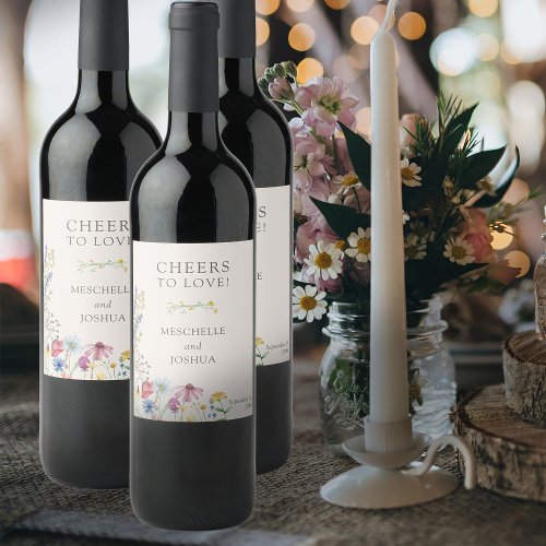 Cheers to Love Wildflower Wedding Floral Wine Label