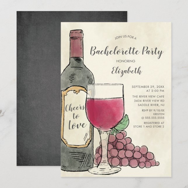 Cheers to Love Wine Bachelorette Invitation (Front/Back)