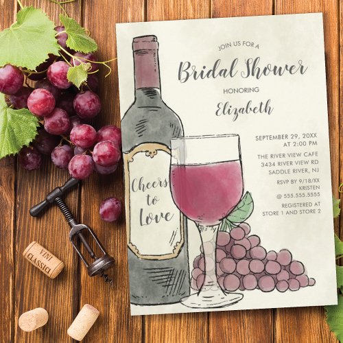 Cheers to Love Wine Bridal Shower Invitation