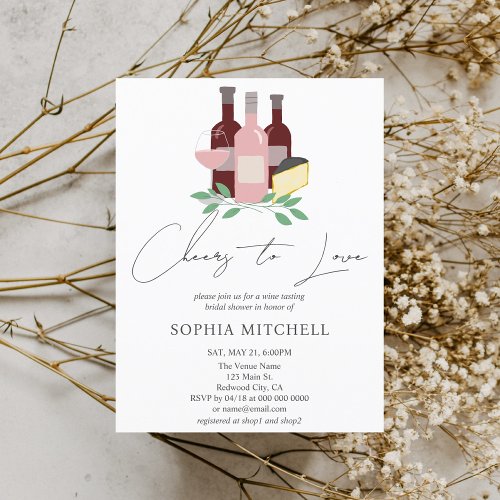 Cheers To Love Wine Bridal Shower Invitation Postcard