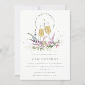 Cheers to Love Wine Glasses Floral Bridal Shower Invitation (Front)