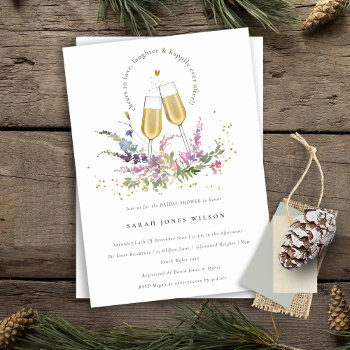 Cheers To Love Wine Glasses Floral Bridal Shower Invitation by TypographyGallery at Zazzle