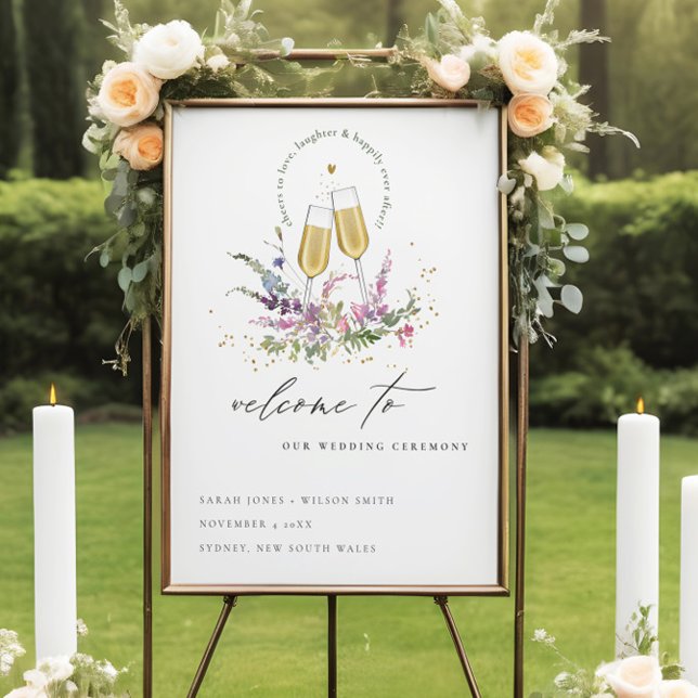 Cheers to Love Wine Glasses Floral Wedding Welcome Foam Board (Creator Uploaded)