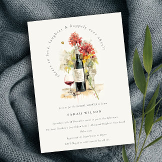 Cheers to Love Wine Red Floral Bridal Shower Invitation