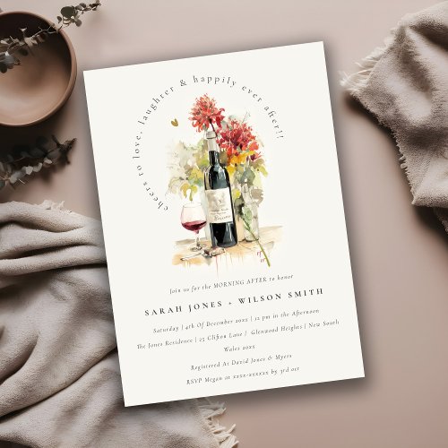 Cheers to Love Wine Red Floral Morning After Invitation