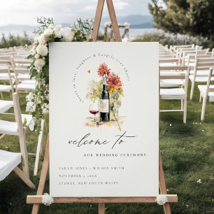 Cheers to Love Wine Red Floral Wedding Welcome Foam Board