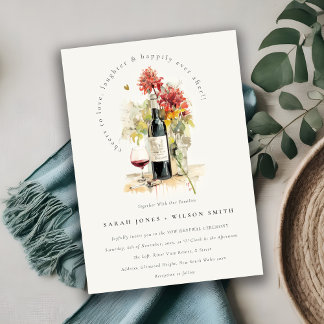 Cheers to Love Wine Red Yellow Floral Vow Renewal Invitation