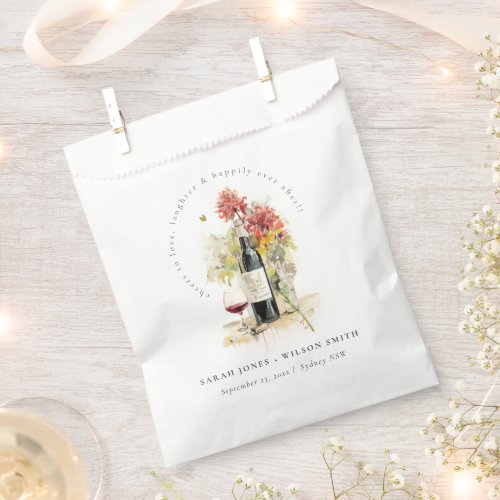 Cheers to Love Wine Red Yellow Floral Wedding Favor Bag