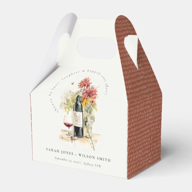 Cheers to Love Wine Red Yellow Floral Wedding Favor Boxes (Front Side)