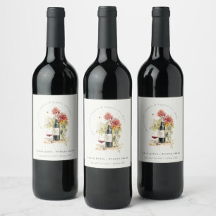 Cheers to Love Wine Red Yellow Floral Wedding Label