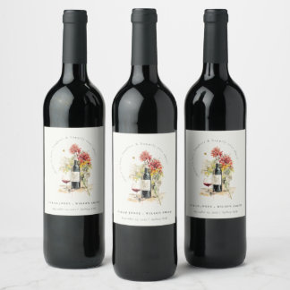 Cheers to Love Wine Red Yellow Floral Wedding Label