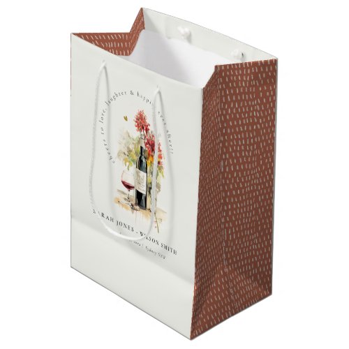 Cheers to Love Wine Red Yellow Floral Wedding Medium Gift Bag