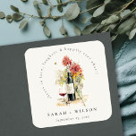 Cheers to Love Wine Red Yellow Floral Wedding Square Sticker<br><div class="desc">Cheers to Love Wine Red Yellow Floral Wedding Theme Collection.- it's an elegant watercolor Illustration of a Wine bottle and glass surrounded by a pretty floral bunch, perfect for wine lovers and vineyard destination weddings & parties. It’s very easy to customize, with your personal details. If you need any other...</div>