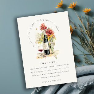 Cheers to Love Wine Red Yellow Floral Wedding Thank You Card