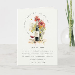 Cheers to Love Wine Red Yellow Floral Wedding Thank You Card
