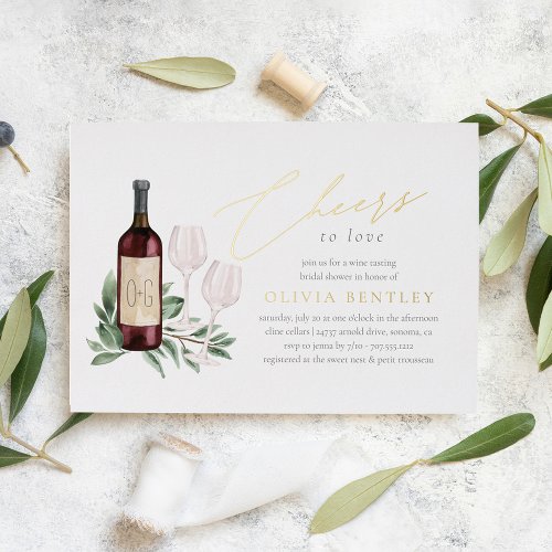 Cheers to Love Wine Tasting Bridal Shower Foil Invitation