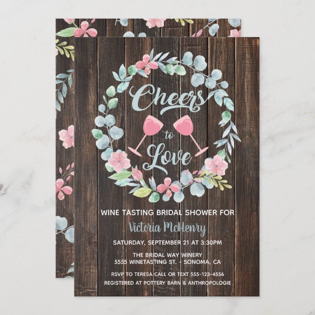 Cheers to Love Wine Tasting Bridal Shower Invites (Front/Back)