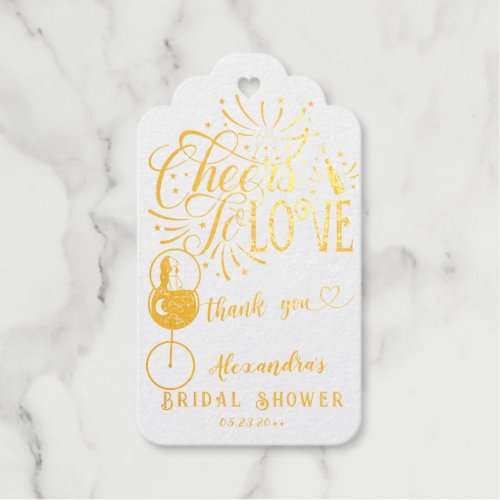 Cheers To Love Wine Tasting Elegant Bridal Shower Foil Gift Tags