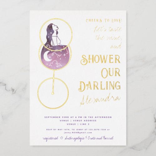Cheers To Love Wine Tasting Elegant Bridal Shower Foil Invitation