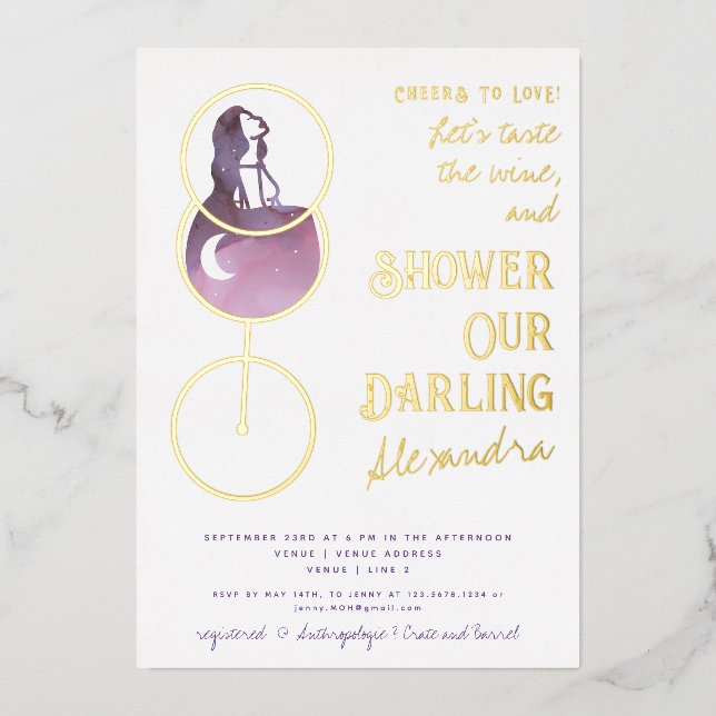 Cheers To Love Wine Tasting Elegant Bridal Shower Foil Invitation (Front)