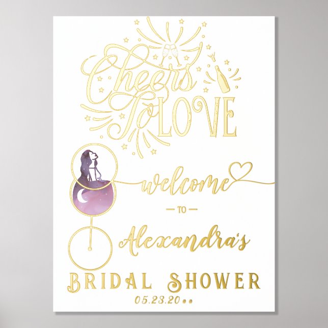 Cheers To Love Wine Tasting Elegant Bridal Shower Foil Prints (Front)