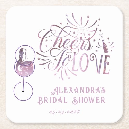 Cheers To Love Wine Tasting Elegant Bridal Shower Square Paper Coaster